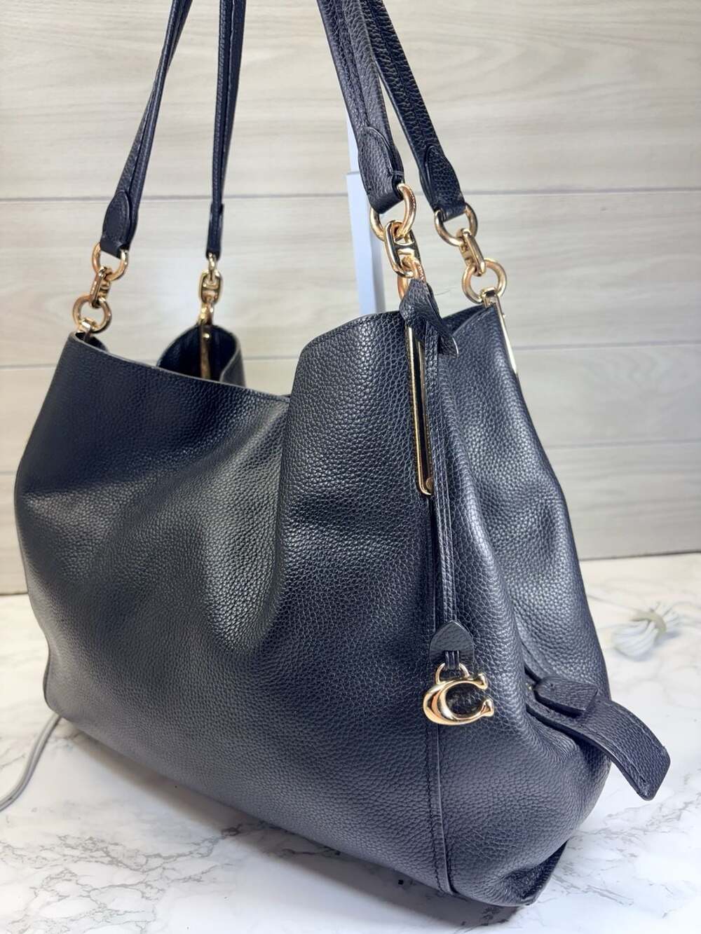 Coach Dalton Shoulder Bag Black Pebbled Leather Handbag